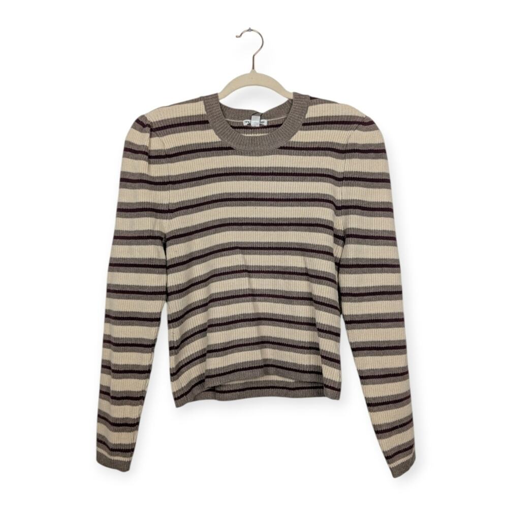 Vigoss Cropped Sweater S Mulberry Cream Stripe Knit Long Sleeve Casual Cozy NWT